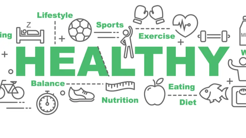 Healthy vector banner design concept, flat style with thin line art healthy lifestyle icons on white background