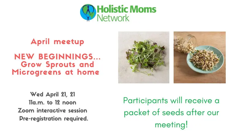 event title, date, time, pictures of sprouts, participants will receive packet of seeds