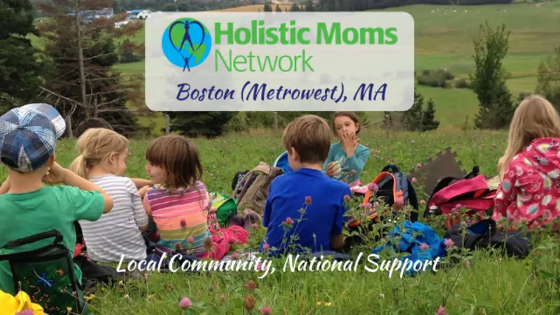 group of children having a snack in a field, HMN logo, Boston Metrowest Chapter