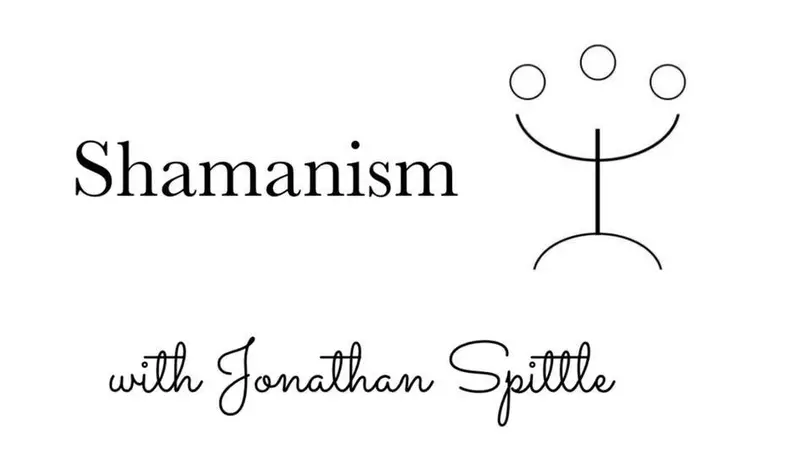 White background, test reads Shamanism with Jonathan Spittle and his logo