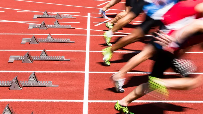 sprint start in track and field in blurred motion