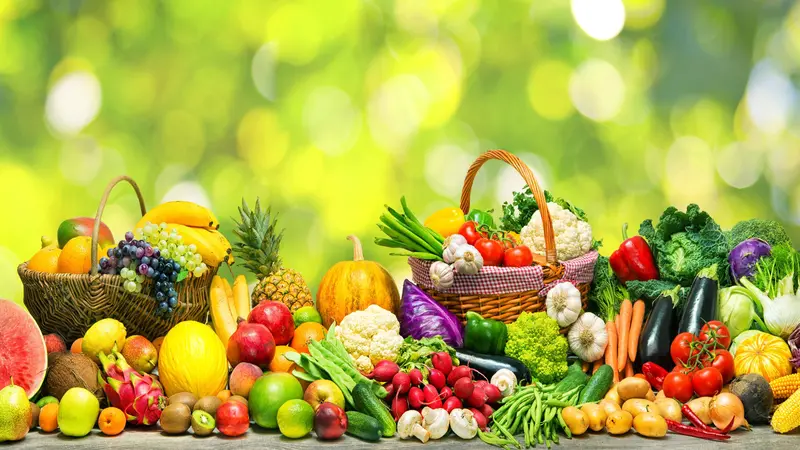 Fresh vegetables and fruits background