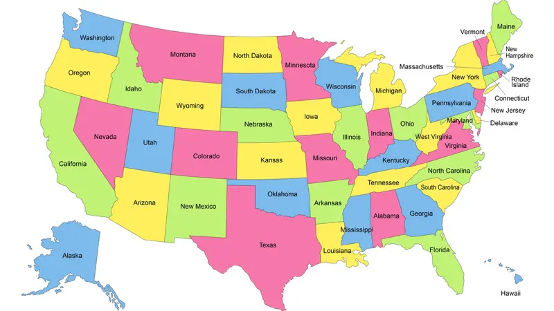 Map of United States with Hawaii and Alaska