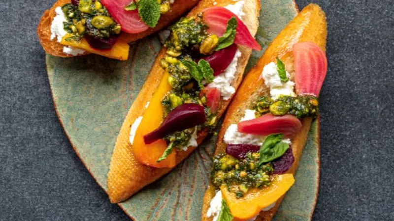 Marinated Beets and Goat Cheese Crostini