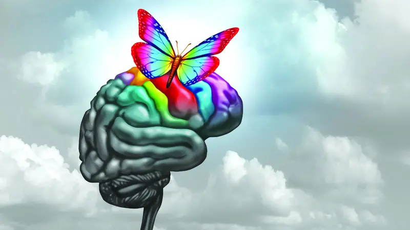 3D brain illustration with butterfly