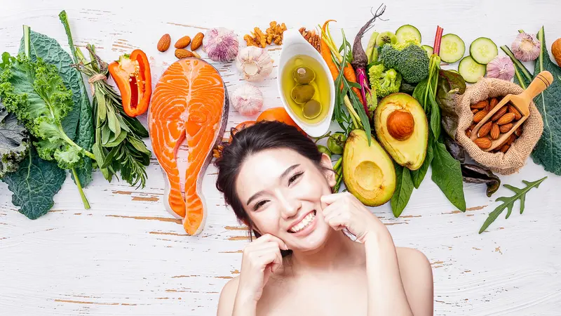 Healthy food equals healthy skin concept