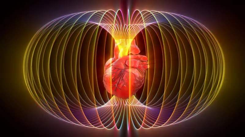 energy field surrounding the human heart, conceptual 3D illustration energy field surrounding the human heart, conceptual 3D illustration