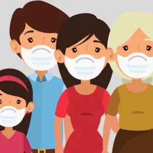 Family wearing facial masks