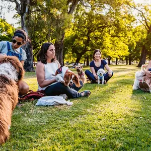 Gathering of dogs and their owners in a park