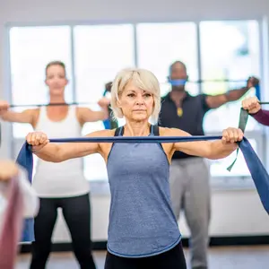 Woman doing resistance training in a class Woman doing resistance training in a class