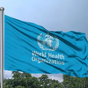 World Health Organization - WHO flag. Waving colorful WHO flag  World Health Organization - WHO flag. Waving colorful WHO flag