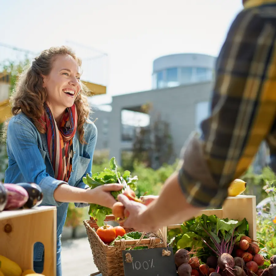 Woman buying organic produce